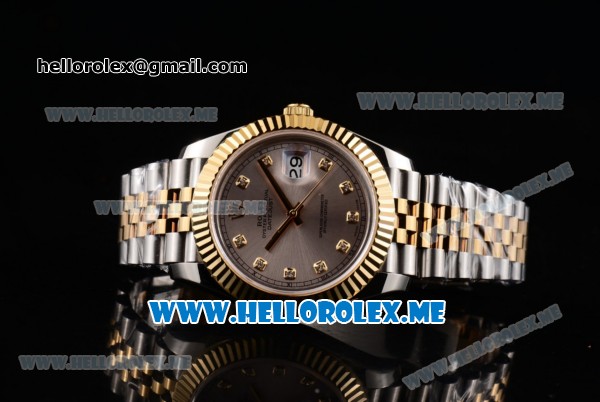 Rolex Datejust II Asia 2813 Automatic Two Tone Case/Bracelet with Grey Dial and Diamonds Markers (BP) - Click Image to Close